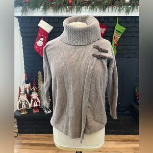 Ellen Tracy Merino Wool Cape Sweater Womens Large Cowl‎ Neck Wrap Buckles Brown